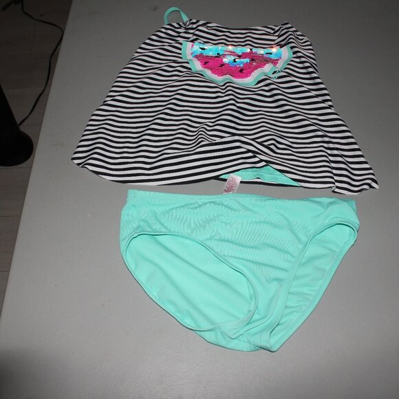 Blue & Black 2 Pcs Justice Tankini Swimsuit Size 16 - Picture 2 of 12